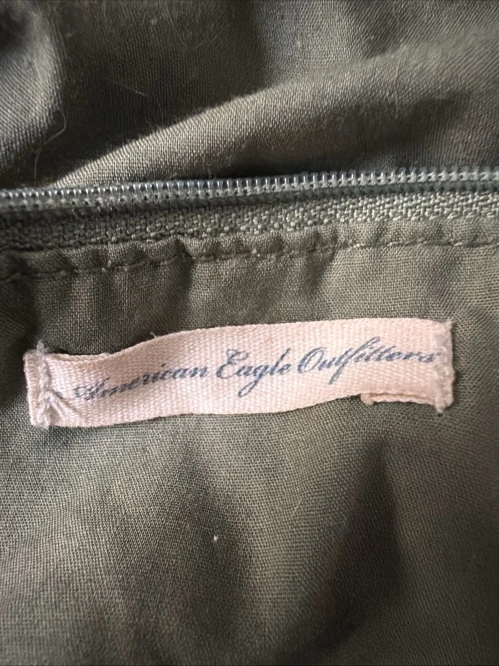 American Eagle Outfitters Olive Green Canvas Messenger Bag with Brown Trim